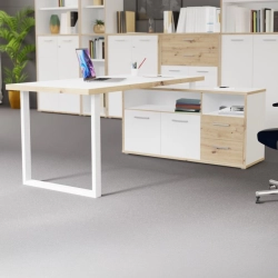 Biurko 160x75 cm z komodą  Biały /Dąb Artisan